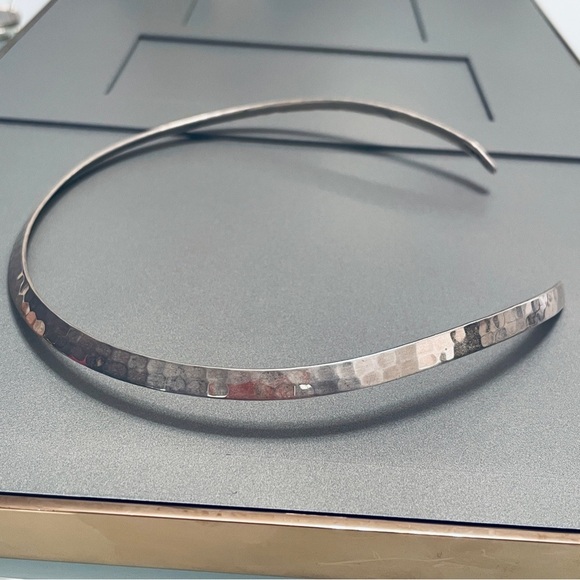 Hammered Collar Choker Sterling Silver Necklace Vintage Signed TEL A - Picture 7 of 9